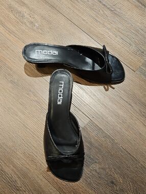 Moda Black Women's Open-Toe Slip-On Mules with Bow, Sz 10